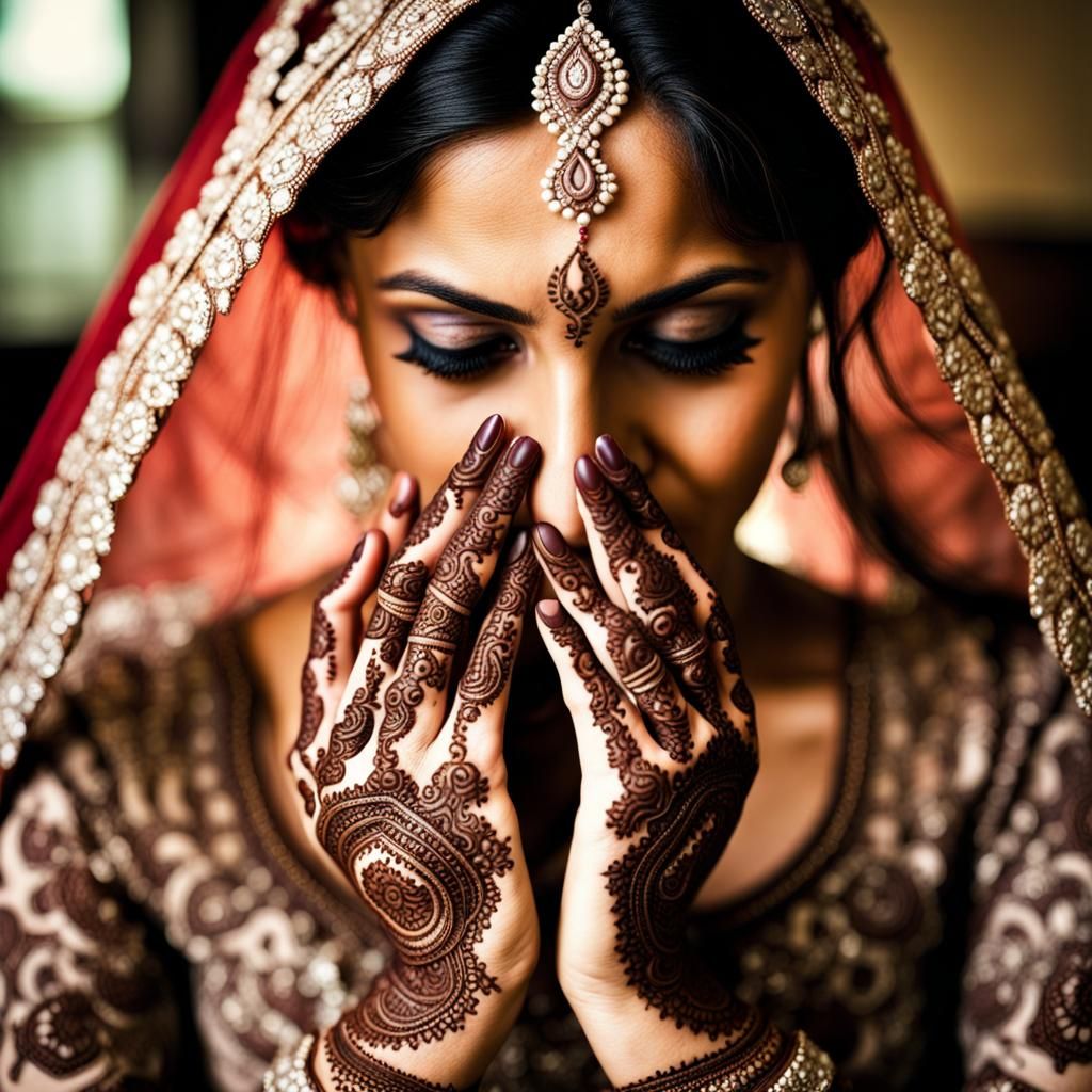 Indian Bride with intricate Mehndi