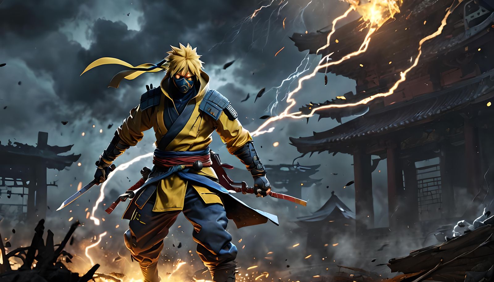 Shinobi Warrior Unleashes Lightning Fury in Epic Medieval Ba...