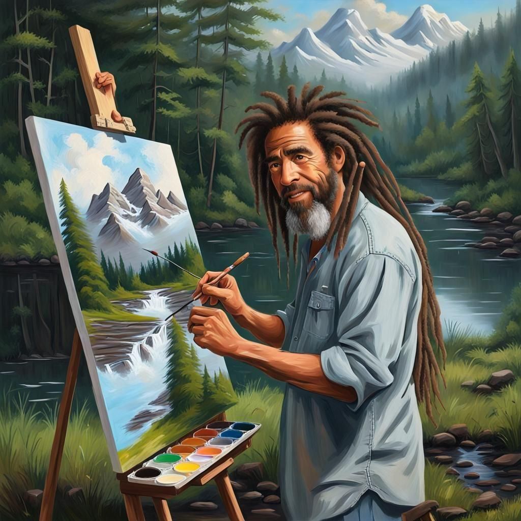 Reggae Bob Ross Paints Dreamy Landscape
