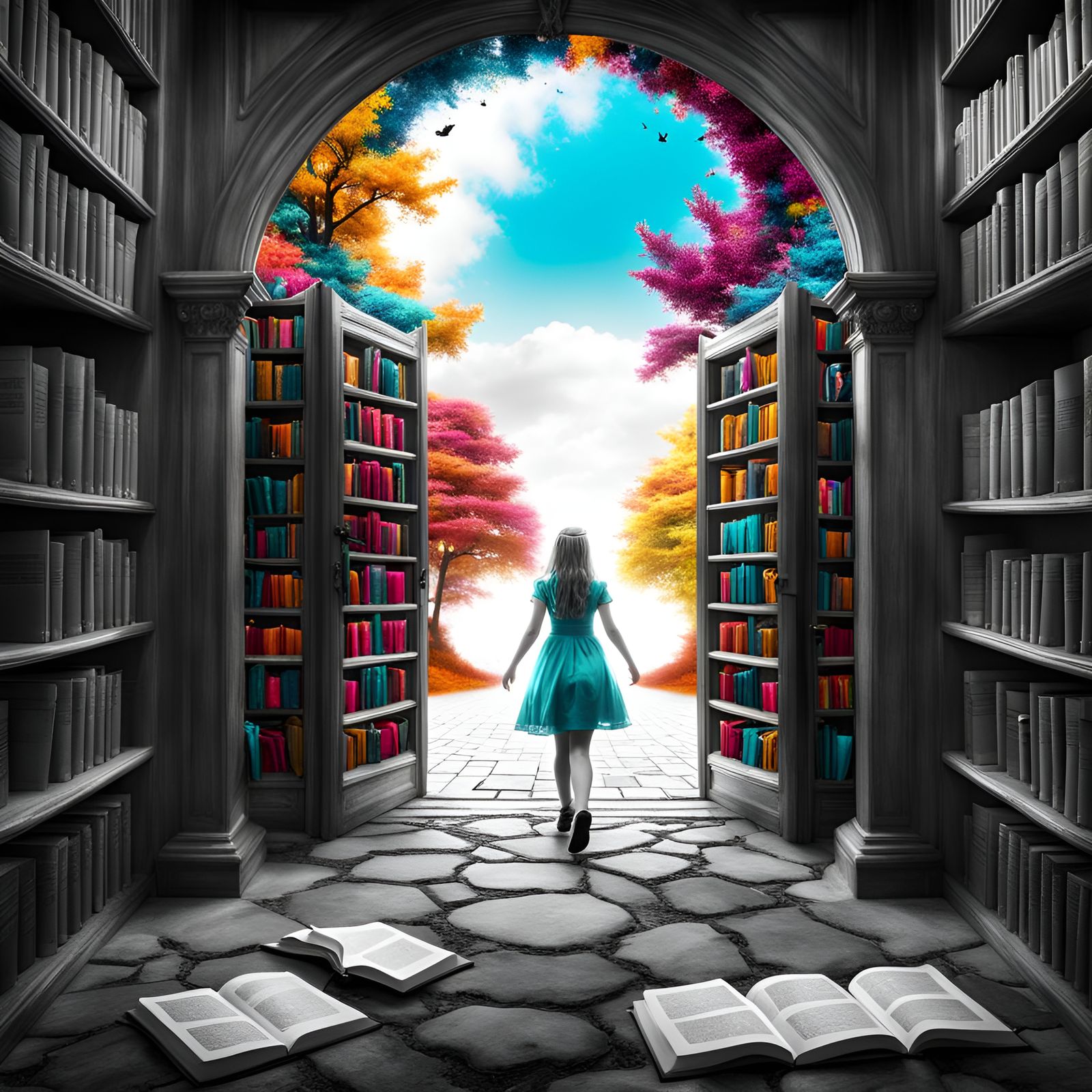 Girl Enters Whimsical Fairytale World in Vibrant Colors