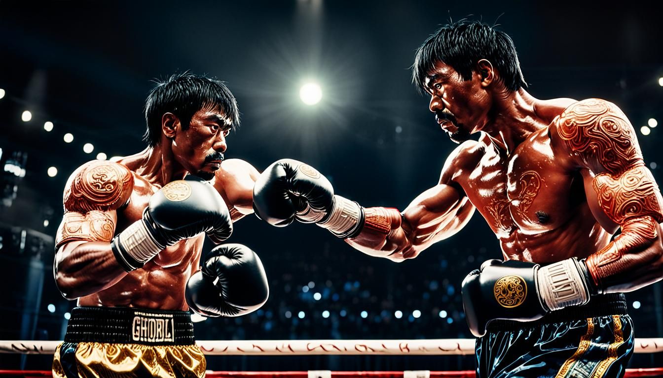 Boxer Training in Intricate Glass Gloves under Studio Ghibli...