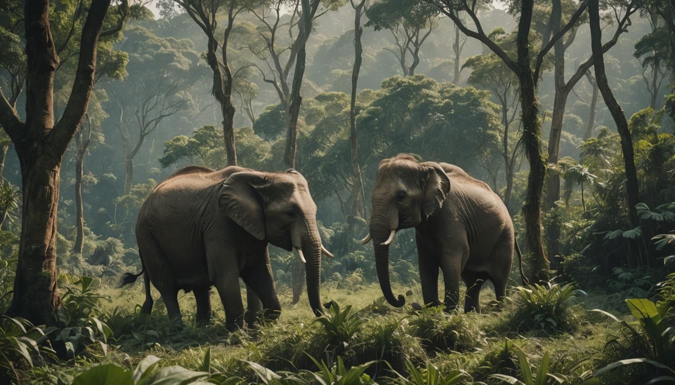 Epic Jungle Film Still of Majestic Elephants