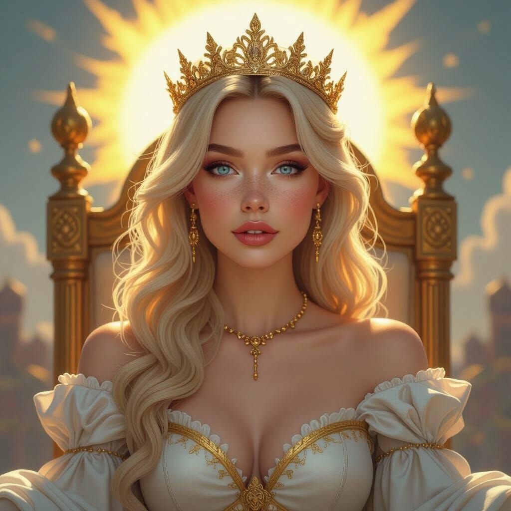 Golden Queen on Sun Throne, Fantastical Matte Painting
