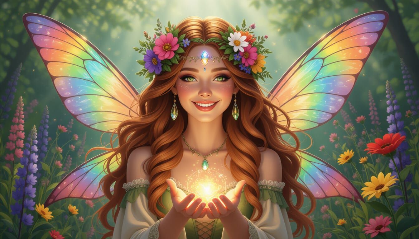 Boho Faerie Zoey With Glowing Orb and Wildflowers