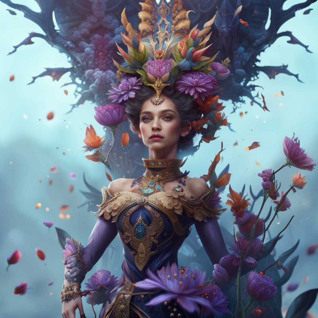 queen who have on dress flower