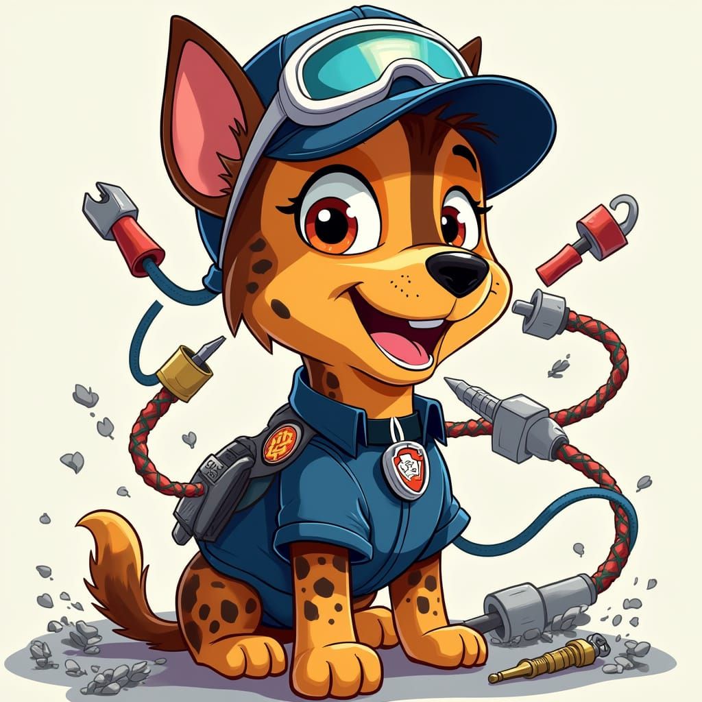 Female Catahoula Dog in Vibrant Paw Patrol Style