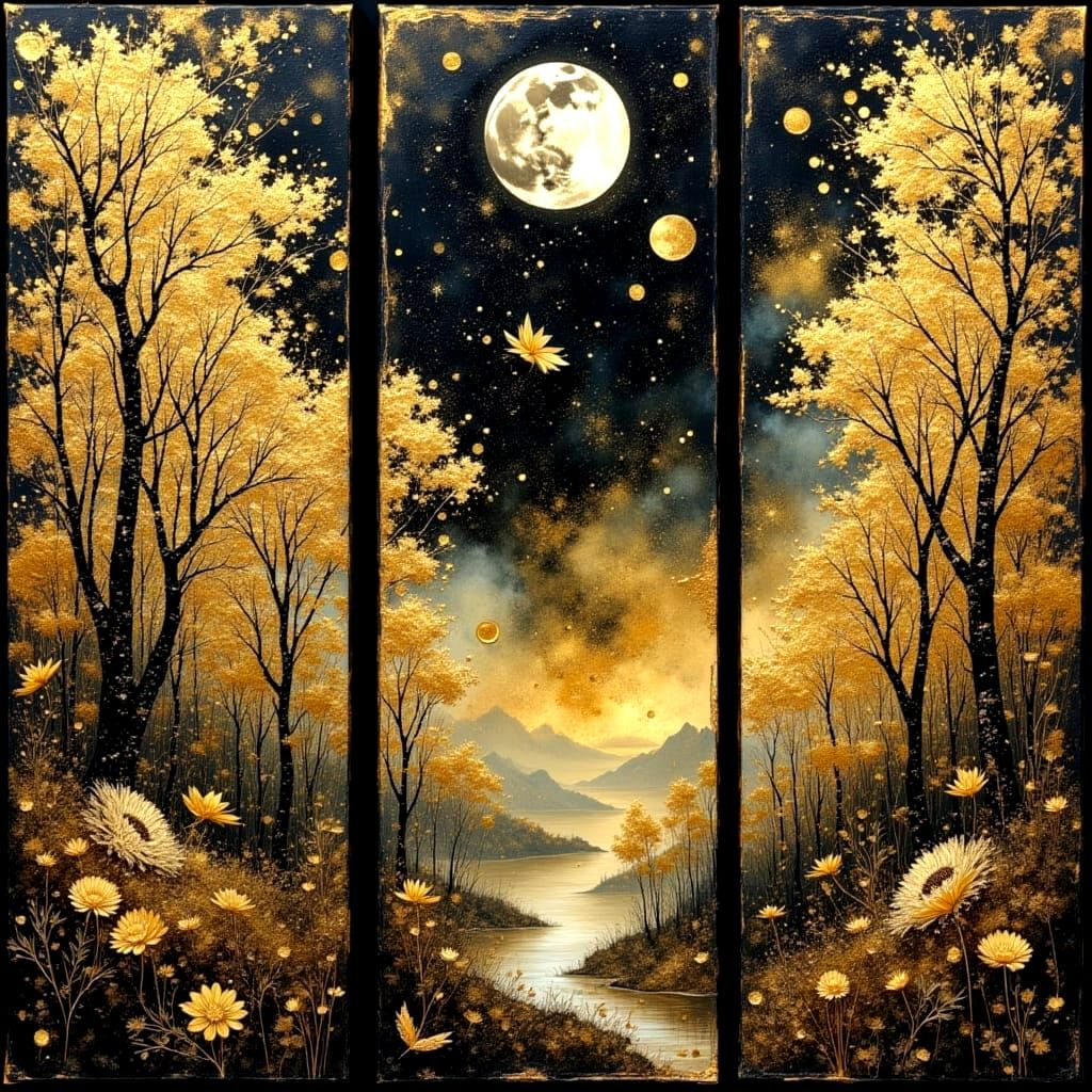 Surreal Triptych of Dreamlike Worlds in Ethereal Style