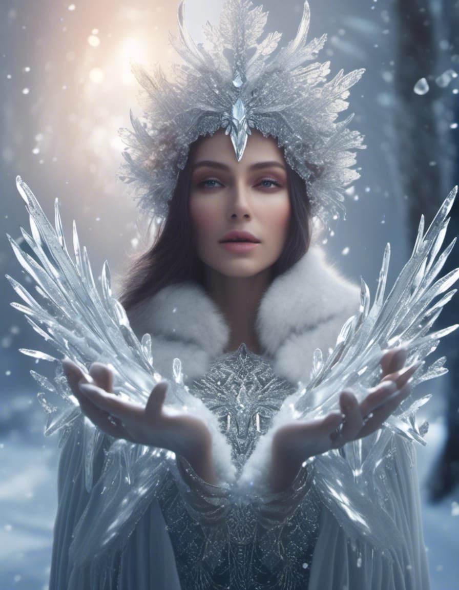 Winter Goddess Scatters Icicles with Magical Hands in Realis...