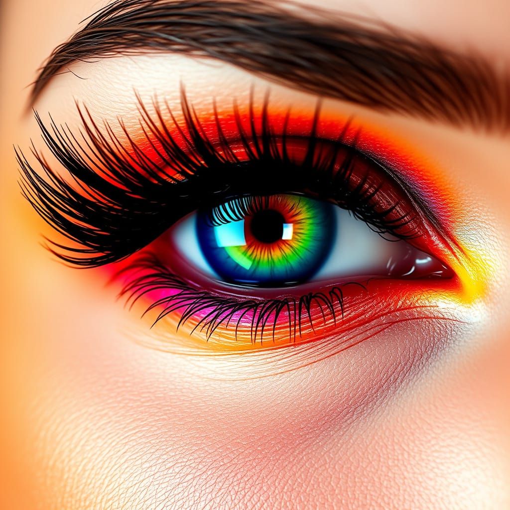 Glamorous Rainbow-Eyed Beauty in Hyper-Realistic Detail