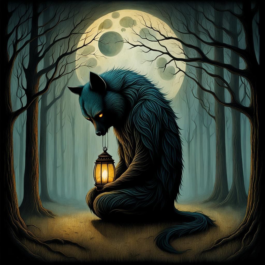 Dark Melancholy Landscape with Weeping Figure