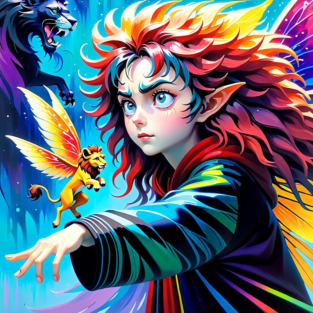 Whimsical Fairy Creature in Neo-Expressionist Oil Painting S...