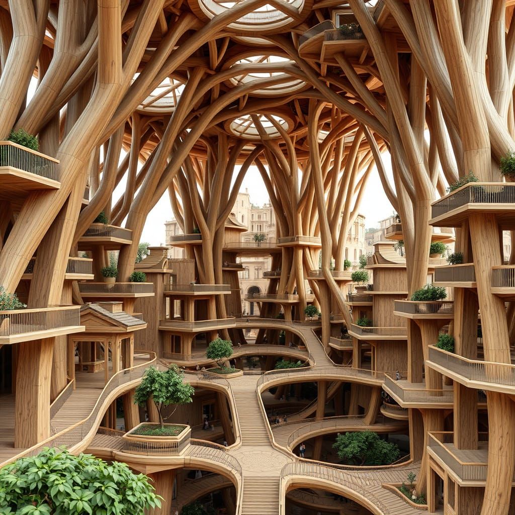 Eco-Friendly Cityscape in Organic Wooden Architecture