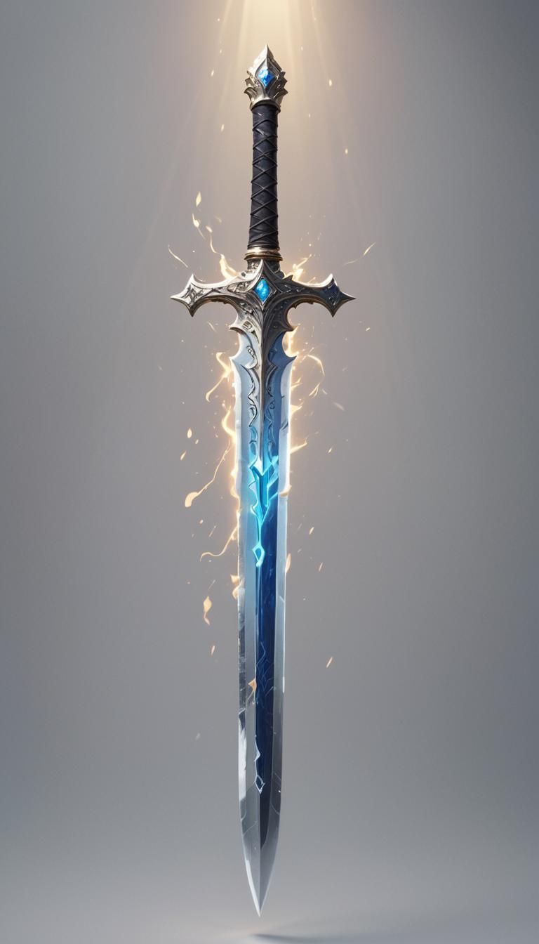 Glowing Hyperrealistic Sword in Dramatic Splash Art