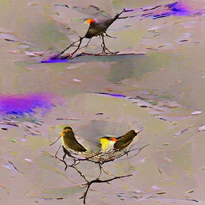 Two Birds Taking Flight in a Futuristic Cityscape