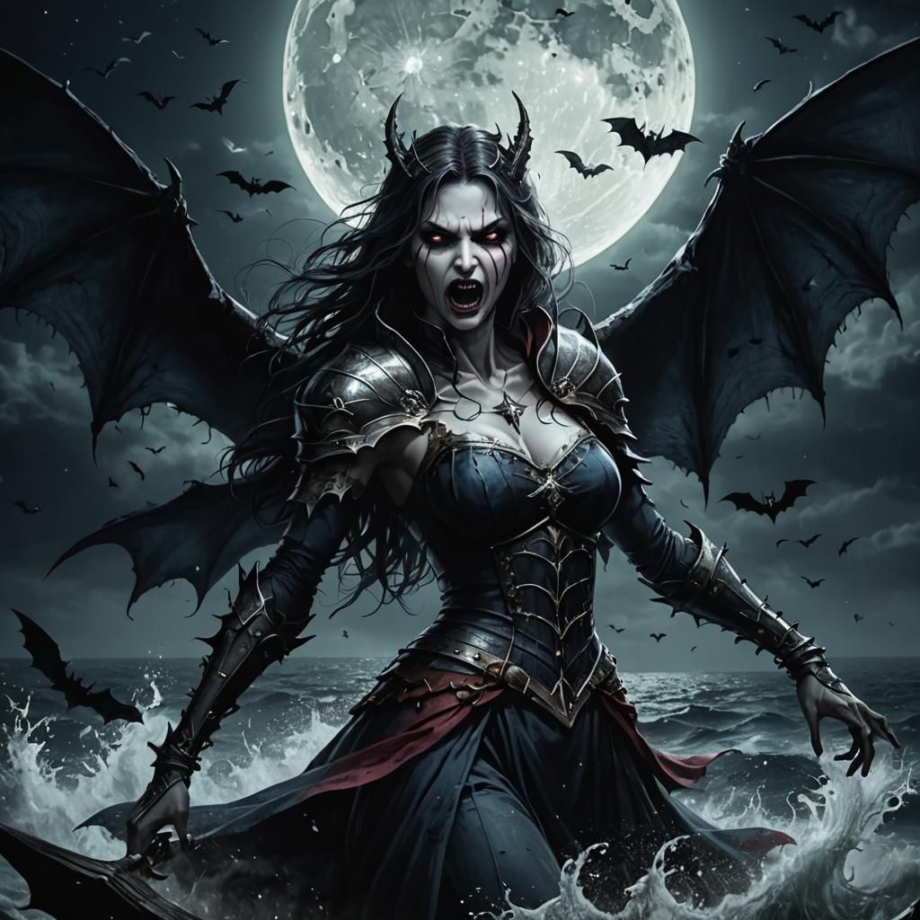 Dark Fantasy Vampire Queen Under Full Moonlight