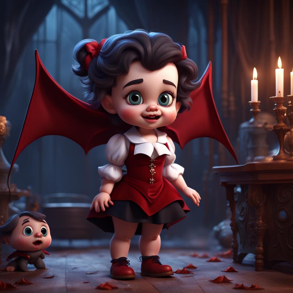 Whimsical Vampire Baby in Classic Disney Cartoon Style