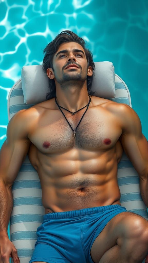 Chiseled Gentleman Relaxing on a Floating Lounger