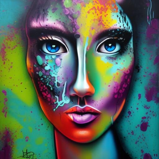 Vibrant Jungle Portrait in Street Art Style