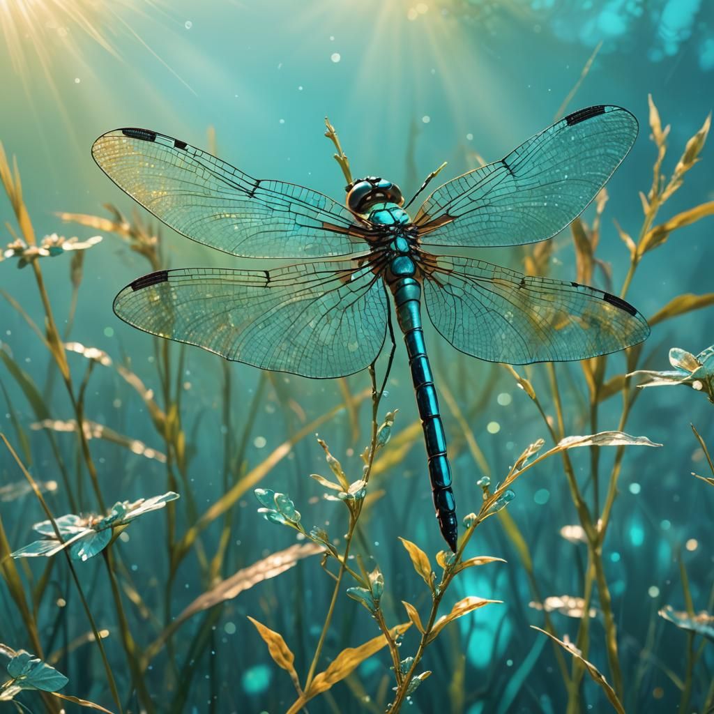 Dreamy Dragonfly in Turquoise Landscape