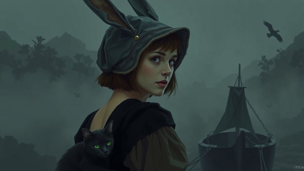 Medieval Maiden Embarks on a Dark River Journey with Whimsic...
