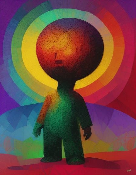 Boy in Geometric Sunshine: Digital Art in Klee Style