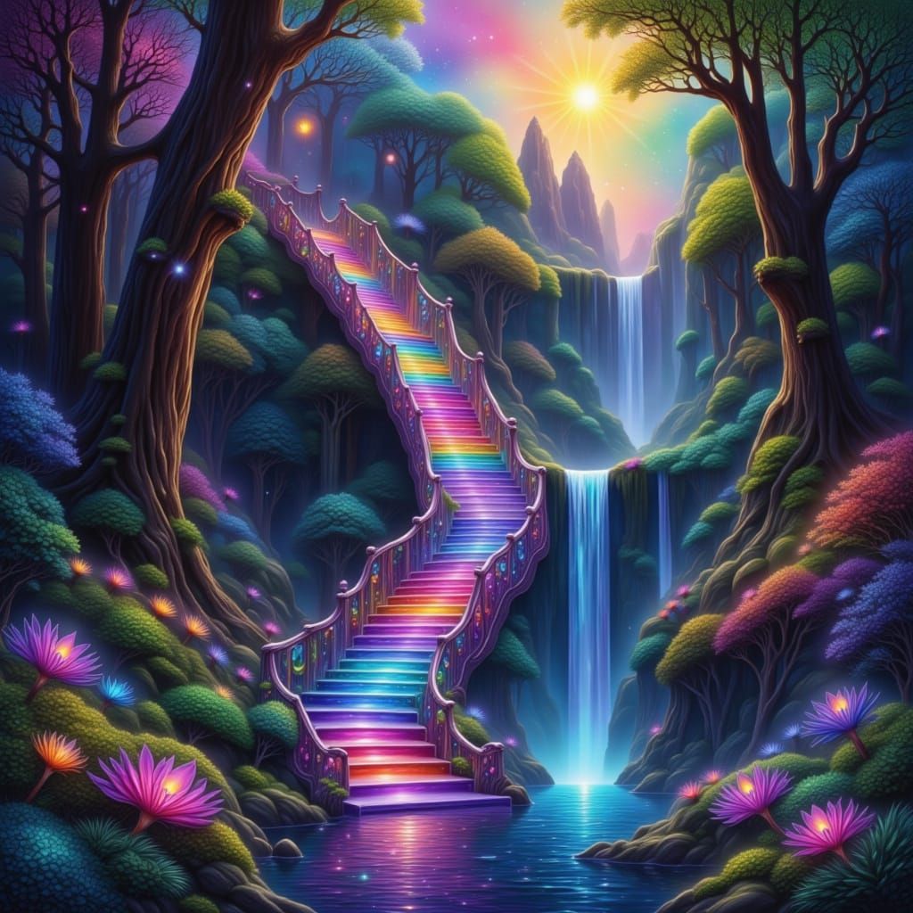 Crystal Stairway to Mystical Waterfall