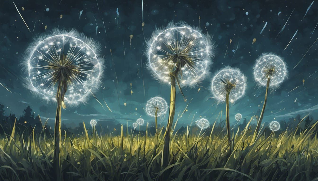 Whispers of the Wind: Dandelions Adrift in Ethereal Twilight