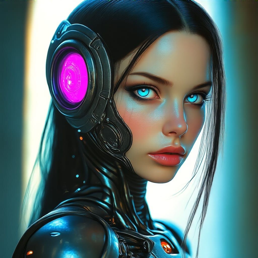 Surreal Cybernetic Goddess in Hyperrealistic Sci-Fi Portrait