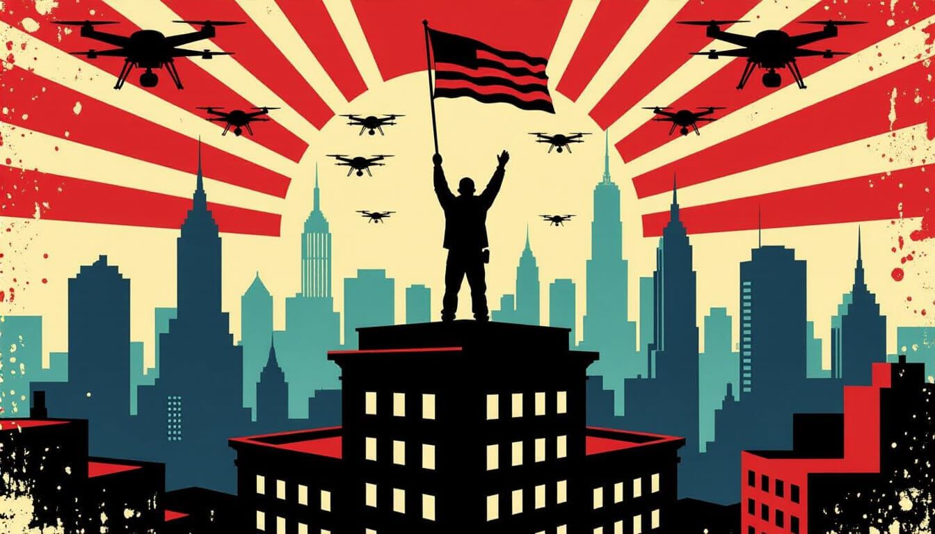 Shepard Fairey Style Dystopian City Defiance Poster