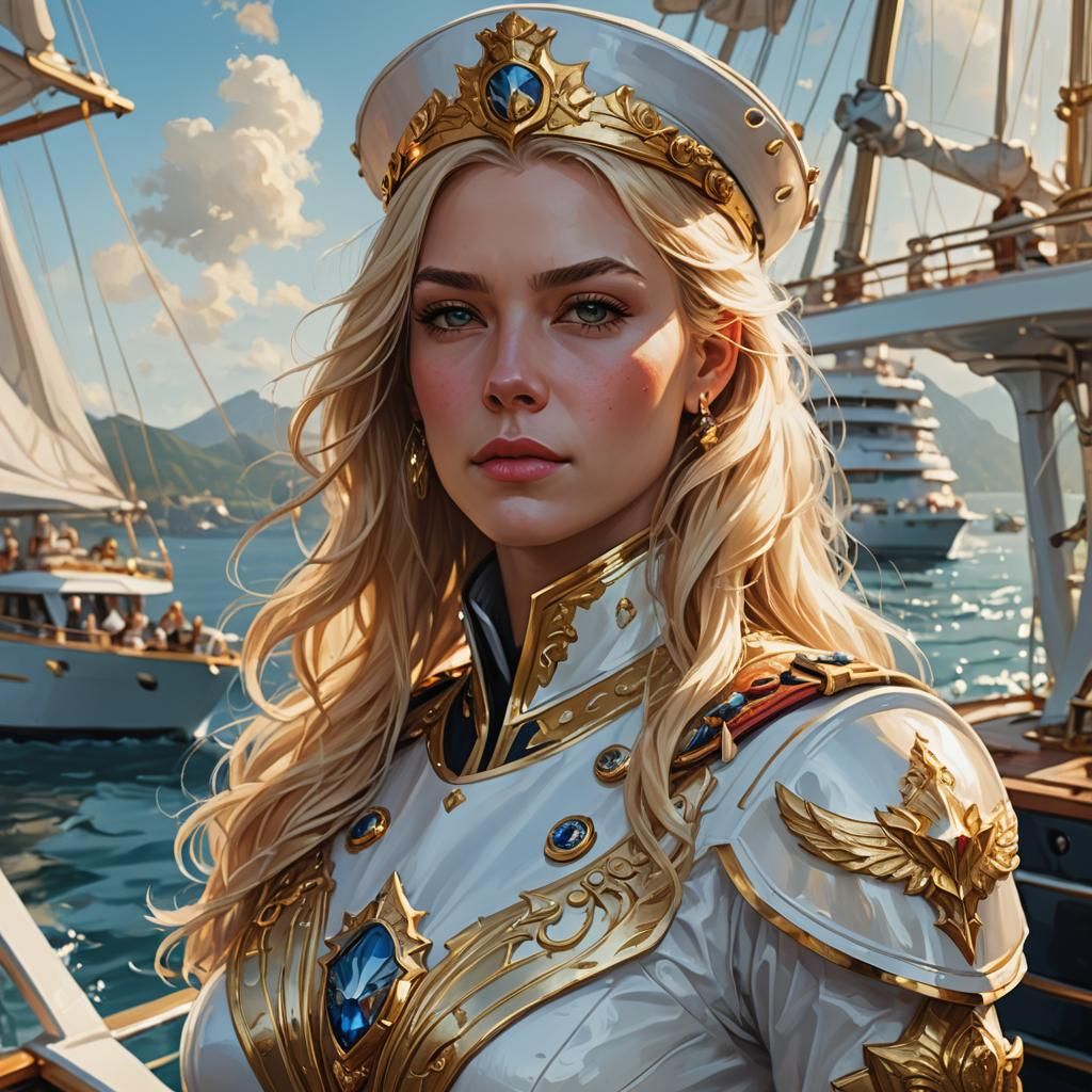 Elegant Fantasy Captain in Golden Hour Splendor