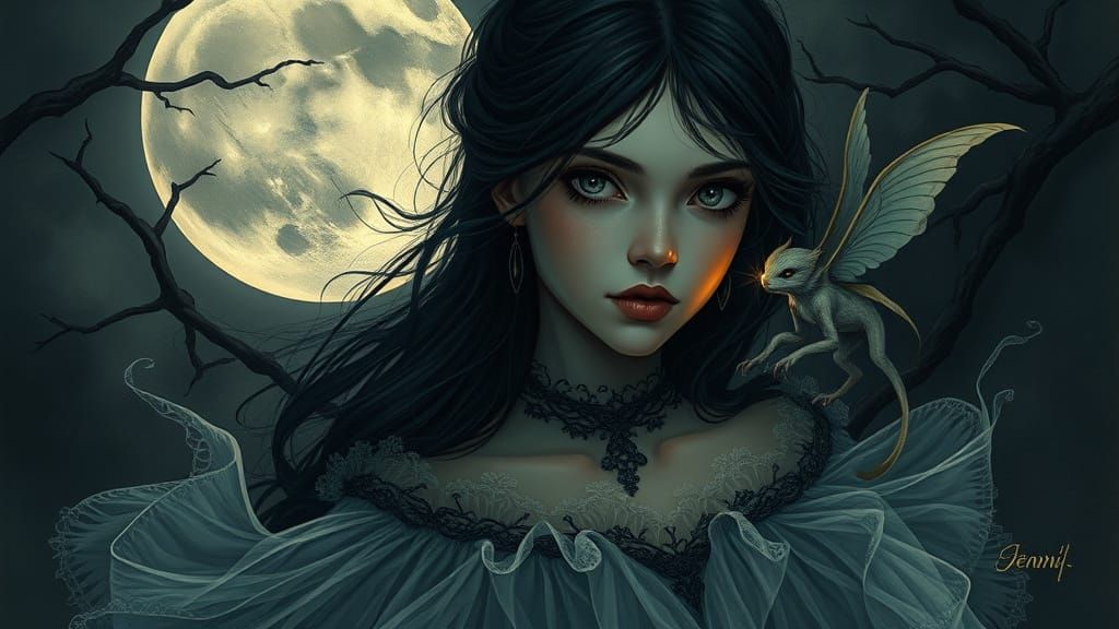 Mystical Jenny in Moonlit Dreamscape
