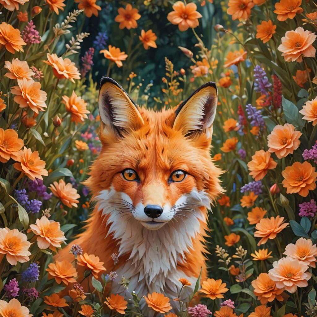 Vibrant Orange Fox Portrait in Colorful Impressionism Style