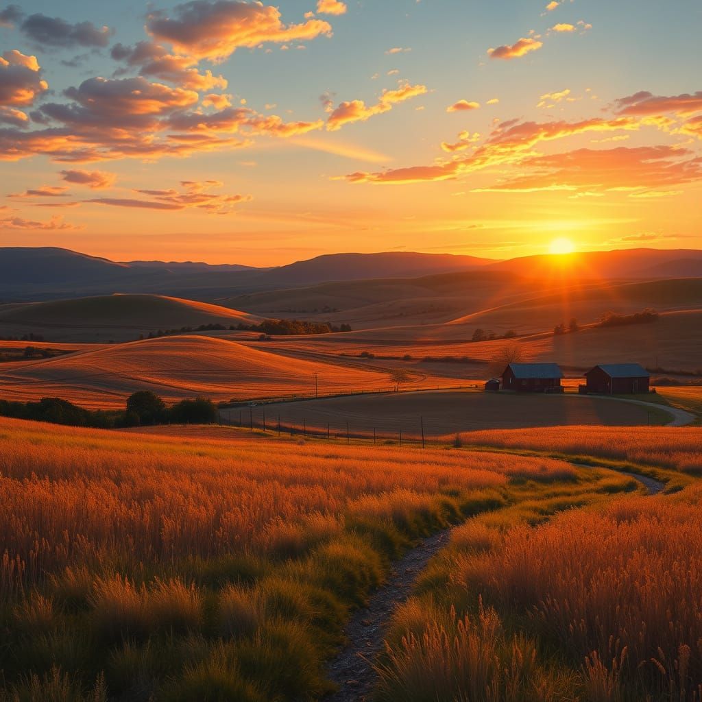 Golden Sunset Over Rural Idaho Landscape
