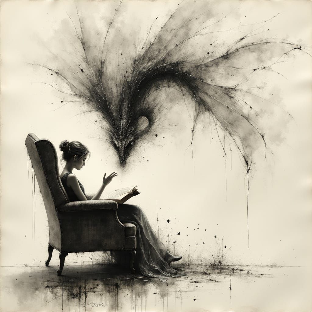 Surreal Dragon Emerging From Book in Pencil and Charcoal Art