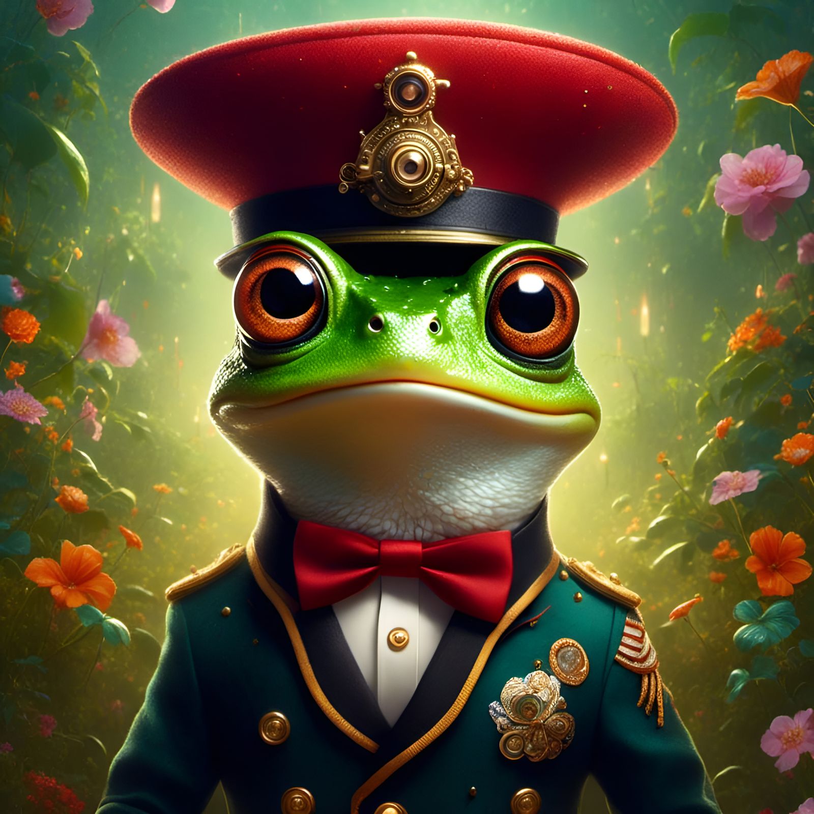 Frog Bellhop in a Whimsical Setting