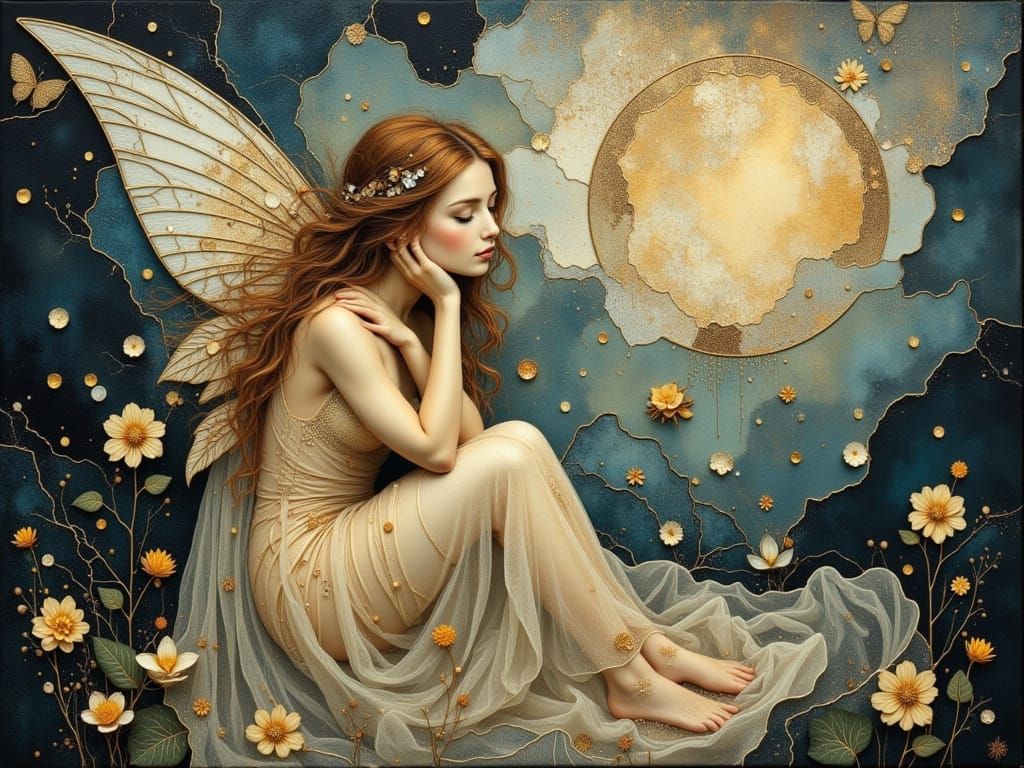 Ethereal Fairy Tends Baby Dragon in Twilight