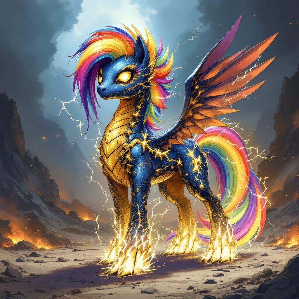 Rainbow Dash as Void Ghidorah Fusion in Dark Fantasy Style