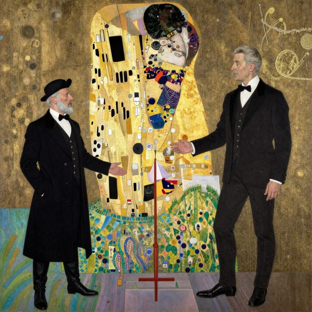 Surreal Legal Battle in Klimt, Doré, Giger Style