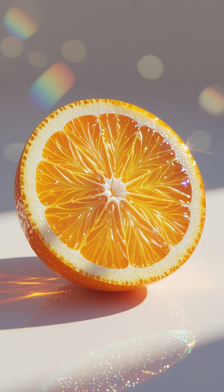 Crystal Glass Orange with Rainbow Light, Magical Realism