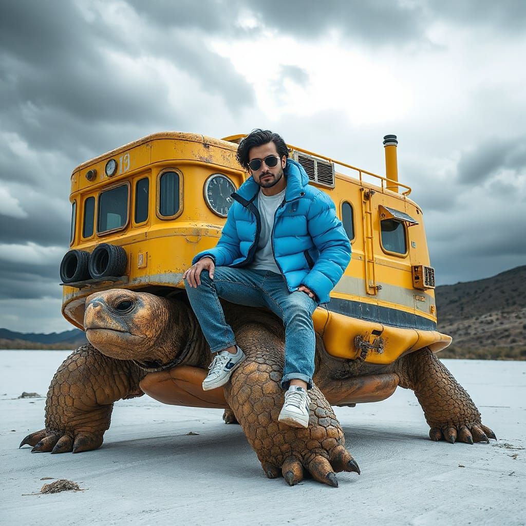 Mystical Turtle Scene in Weathered Industrial Style