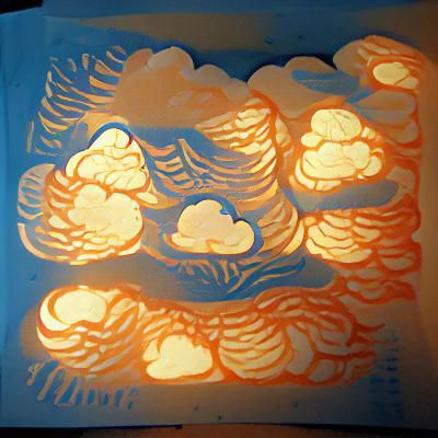 Surreal Clouds in Lino Print