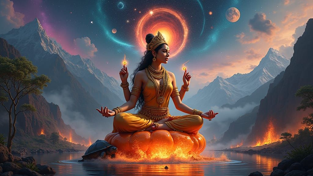 Lakshmi on Fireball in Cosmic River Valley