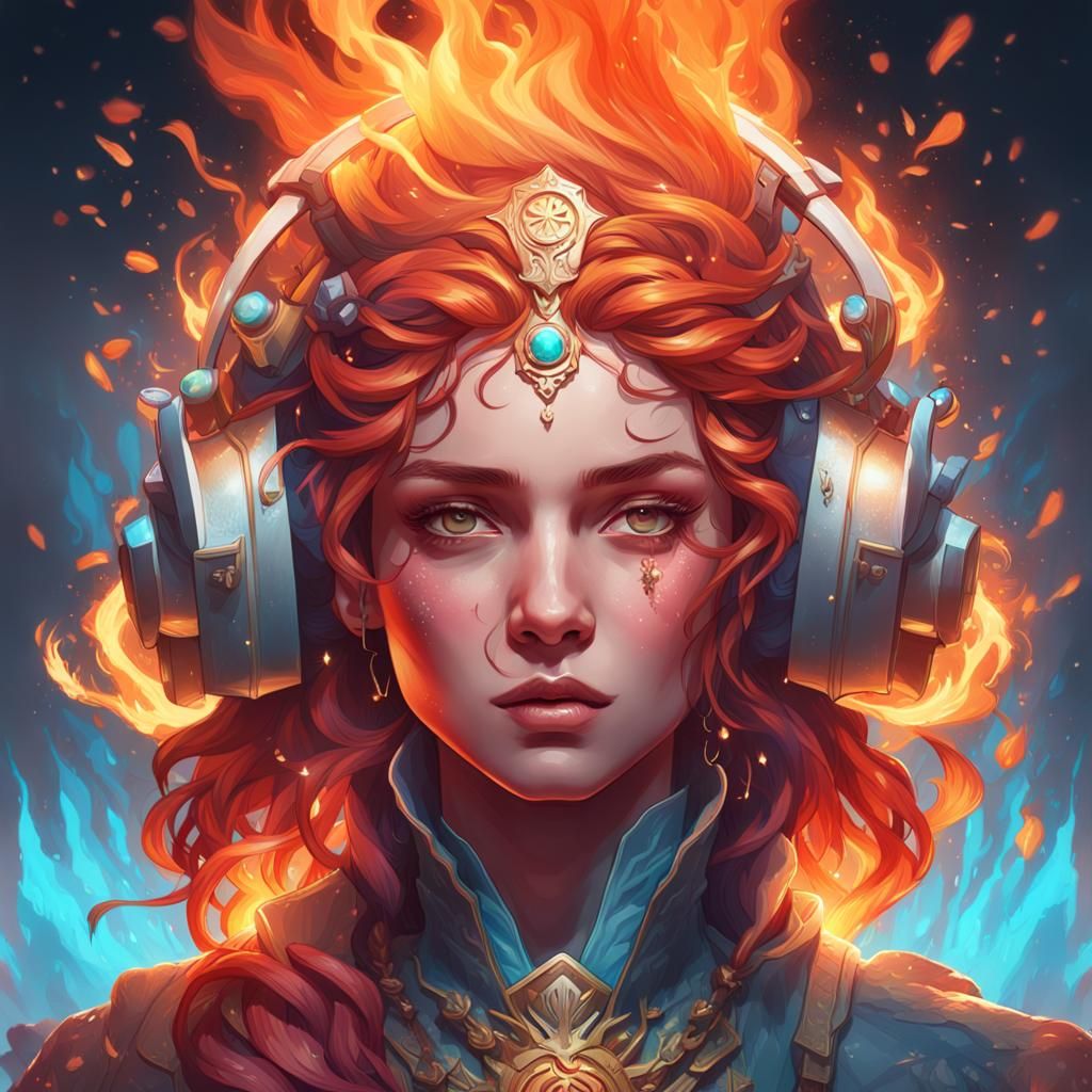 Ethereal Portrait of a Mysterious Musician in Icy Flames