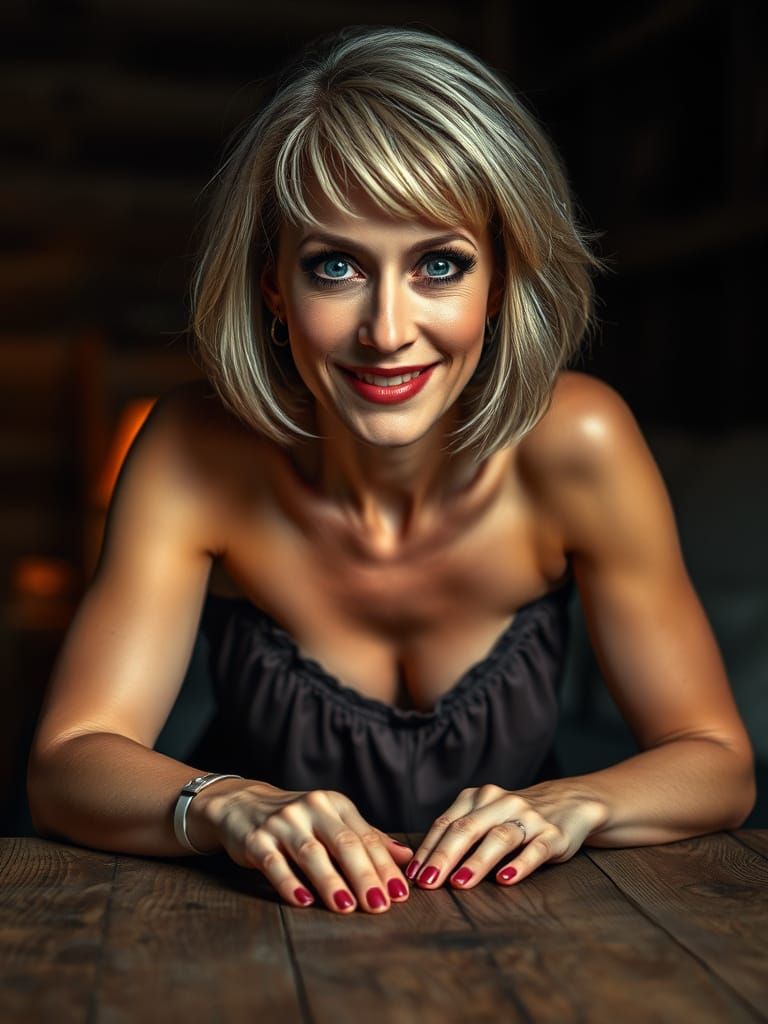 Hyperrealistic Portrait of a Beautiful Woman in a Cozy Bedro...