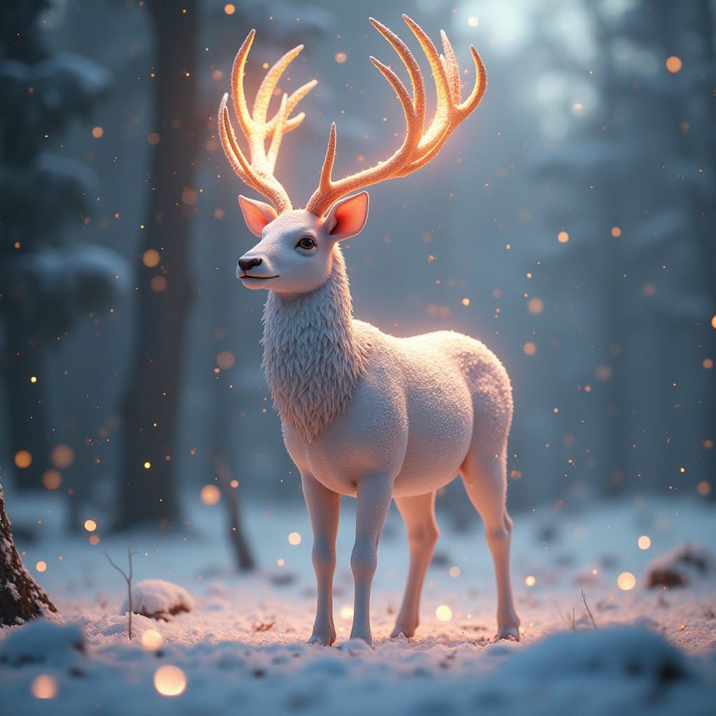 Epic Sparkling Albino Stag in Snowy 3D Landscape