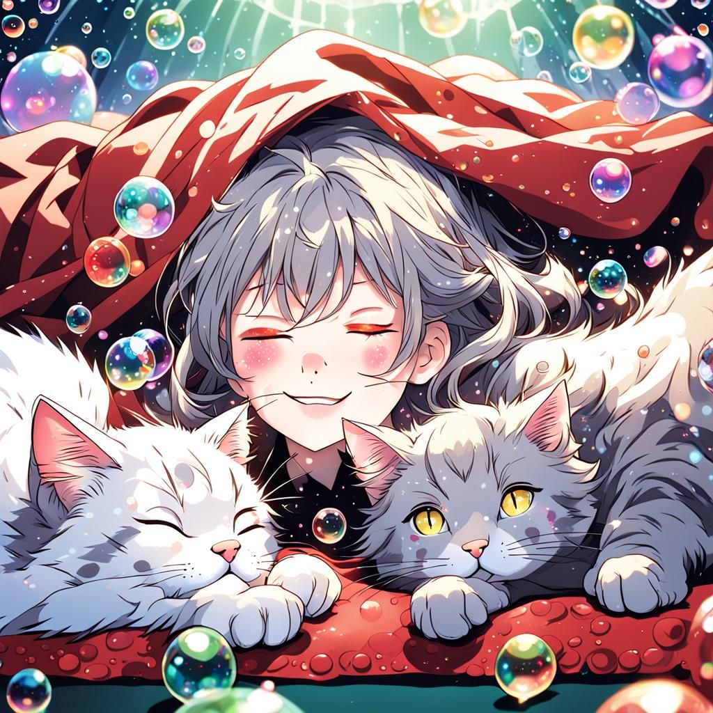 Vibrant Manga-Inspired Girl Surrounded by Bubbles