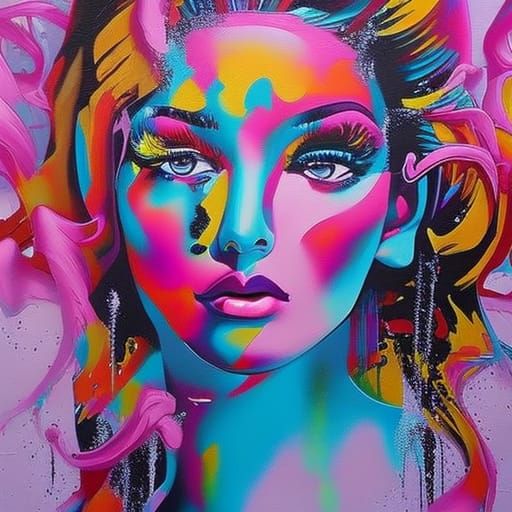 Vibrant Street Art Portrait in High Contrast Colors
