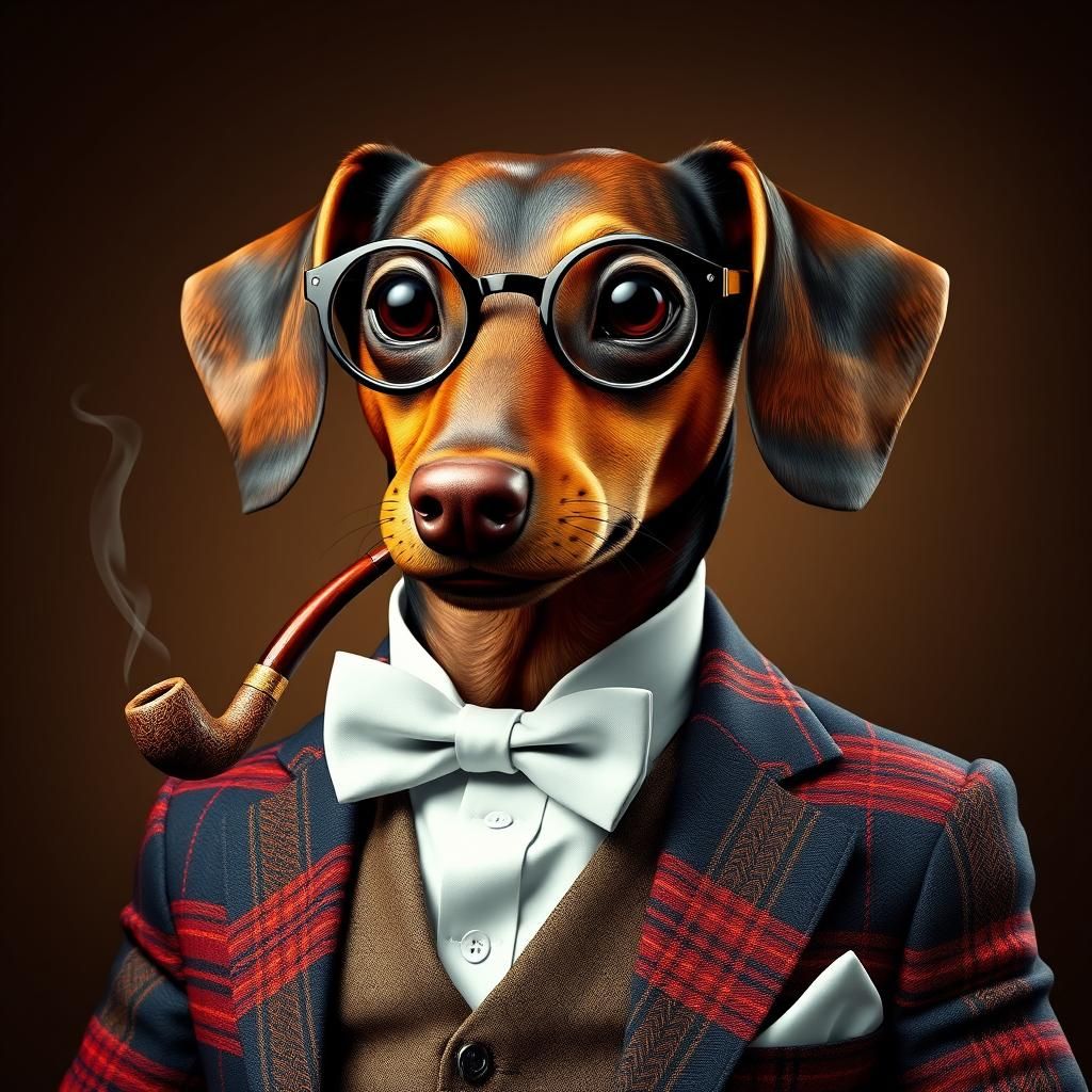 Dignified Dachshund in Plaid Suit, Channeling Art Nouveau El...