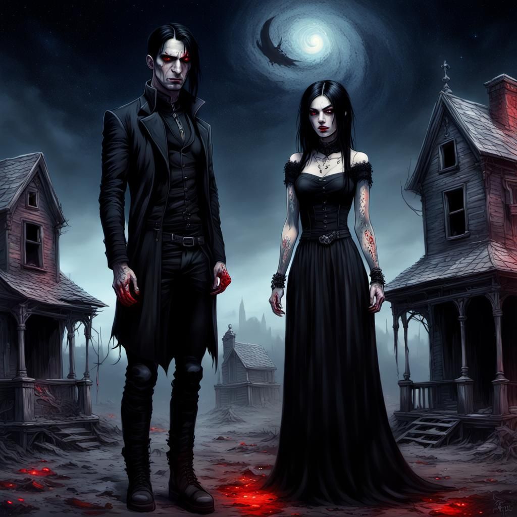 Gothic Couple in a Dark, Romantic Setting