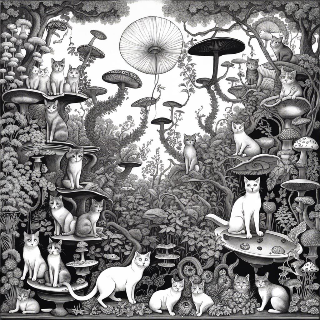 Elaborate Vines and Cats in a Fantastical Forest